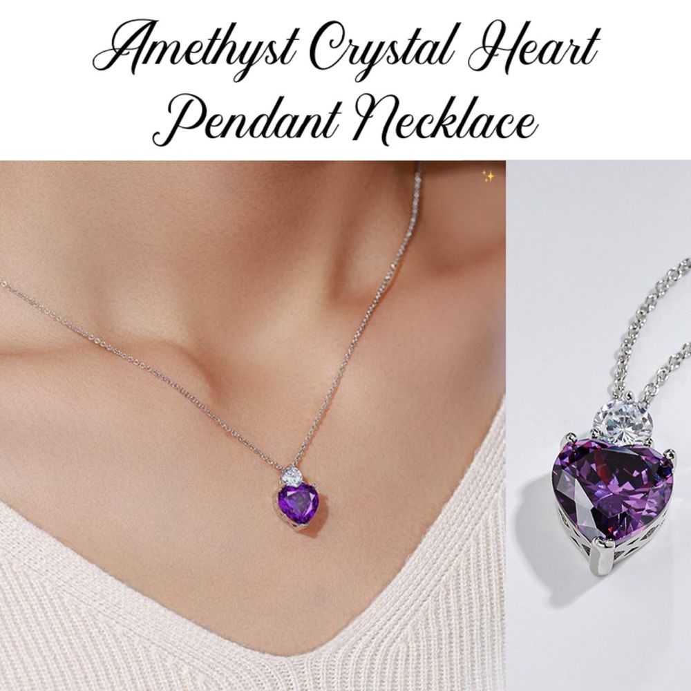 4ct Amethyst Crystal Tiny Heart Pendant Necklace